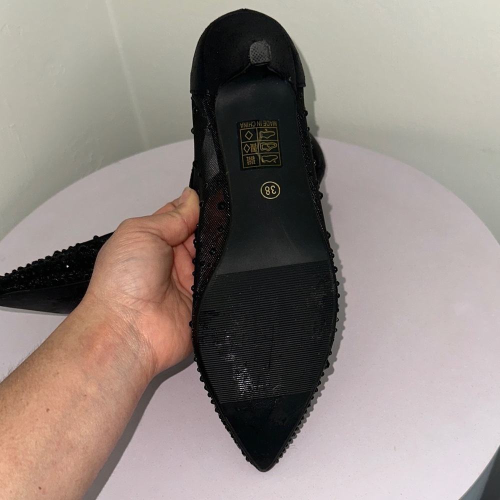 Juicy Couture Black Mesh Pointed Kitten Heel Pumps with Beaded Accents - Picture 5 of 6